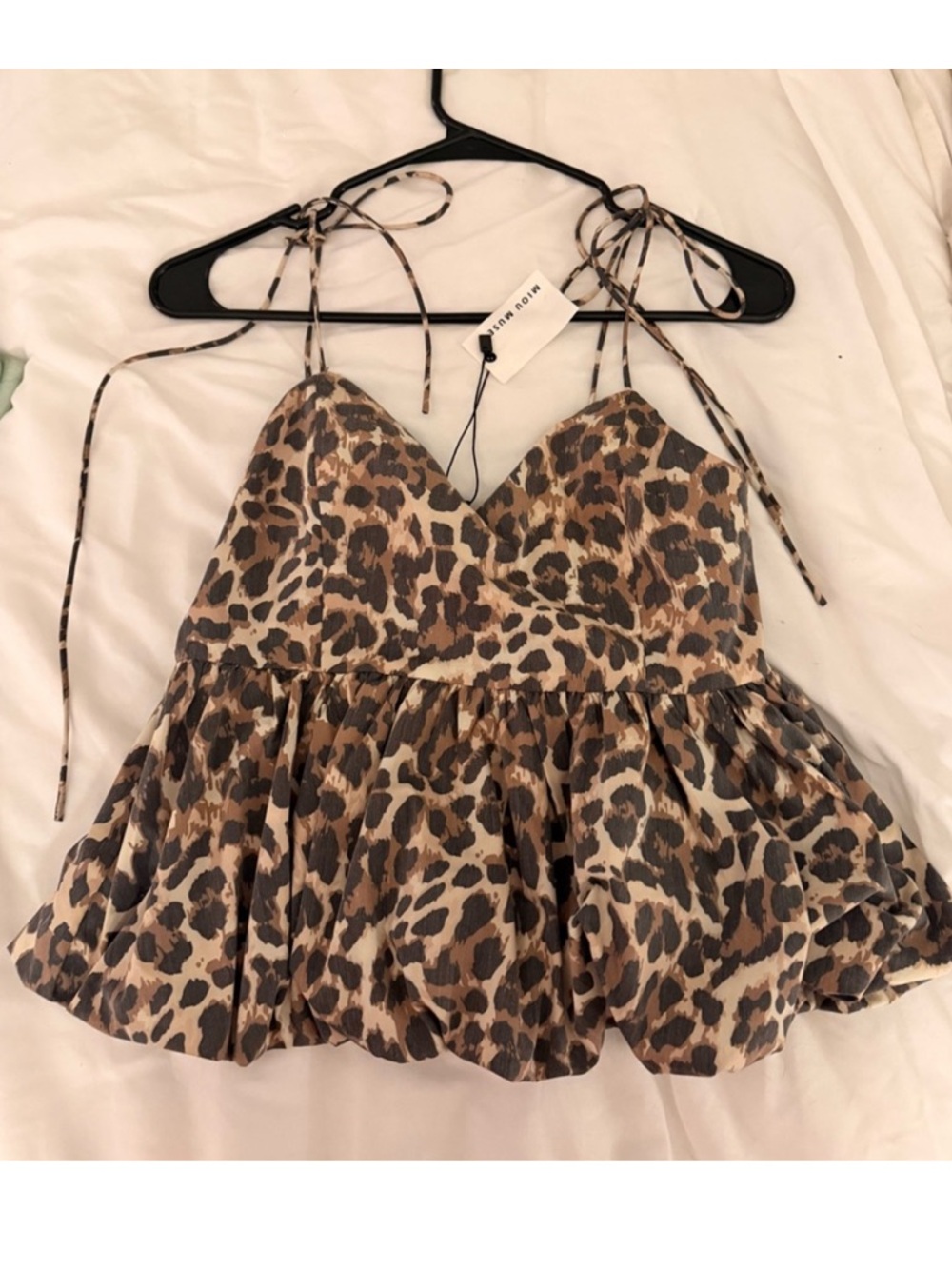 Tie-Shoulder Leopard Print Peplum Cami - Brown
